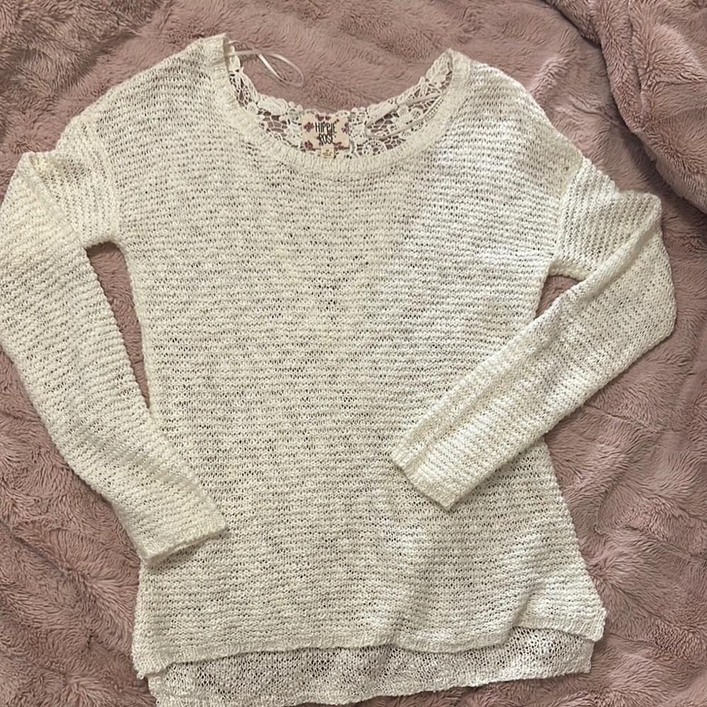 Hippie Rose Cream Crew Neck Sweater with Relaxed Fit